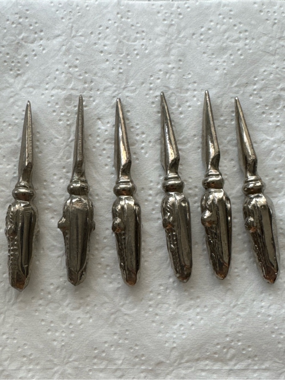 Set of Six Decorative Silver-Tone vintage corn cob holder mid century
